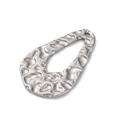 Antique Silver Stainless Steel Hammered Style Drop Charms - 5pcs - 34x22mm - (A471)