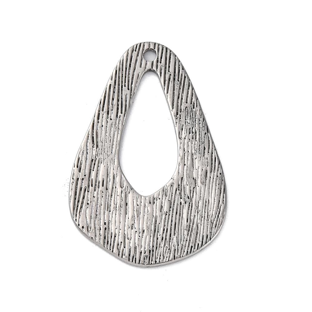 Antique Silver Stainless Steel Hammered Style Drop Charms - 5pcs - 34x22mm - (A471)