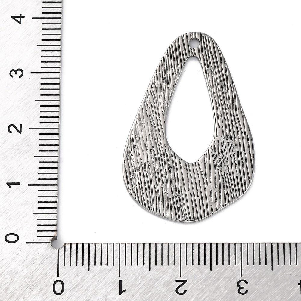 Antique Silver Stainless Steel Hammered Style Drop Charms - 5pcs - 34x22mm - (A471)