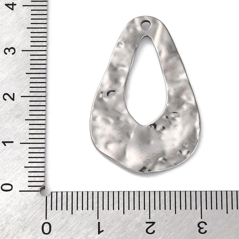 Antique Silver Stainless Steel Hammered Drop Charms - 5pcs - 34x22mm - (4777)