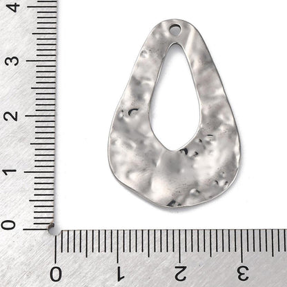 Antique Silver Stainless Steel Hammered Drop Charms - 5pcs - 34x22mm - (4777)