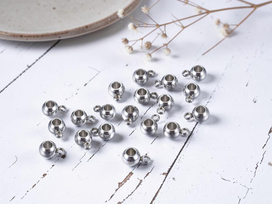 Bail Beads - Charm Hanger Beads - Silver Beads - Metal Spacers - Metal Beads - 50pcs - 6mm - (6034)