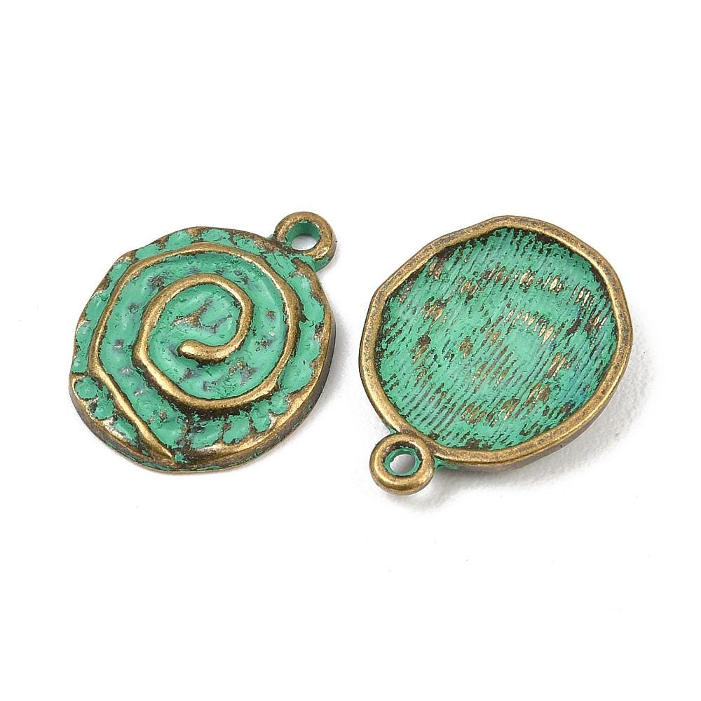 Antique Bronze Patina Metal Spiral Charms - 22x17mm - 10pcs - (4247)