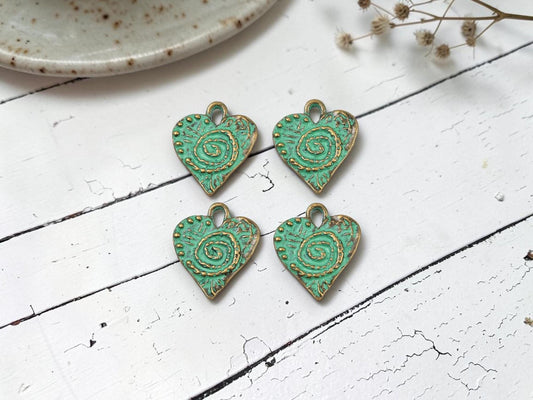 Antique Bronze Patina Metal Heart Charms - 20x18mm - 10pcs - (5969)