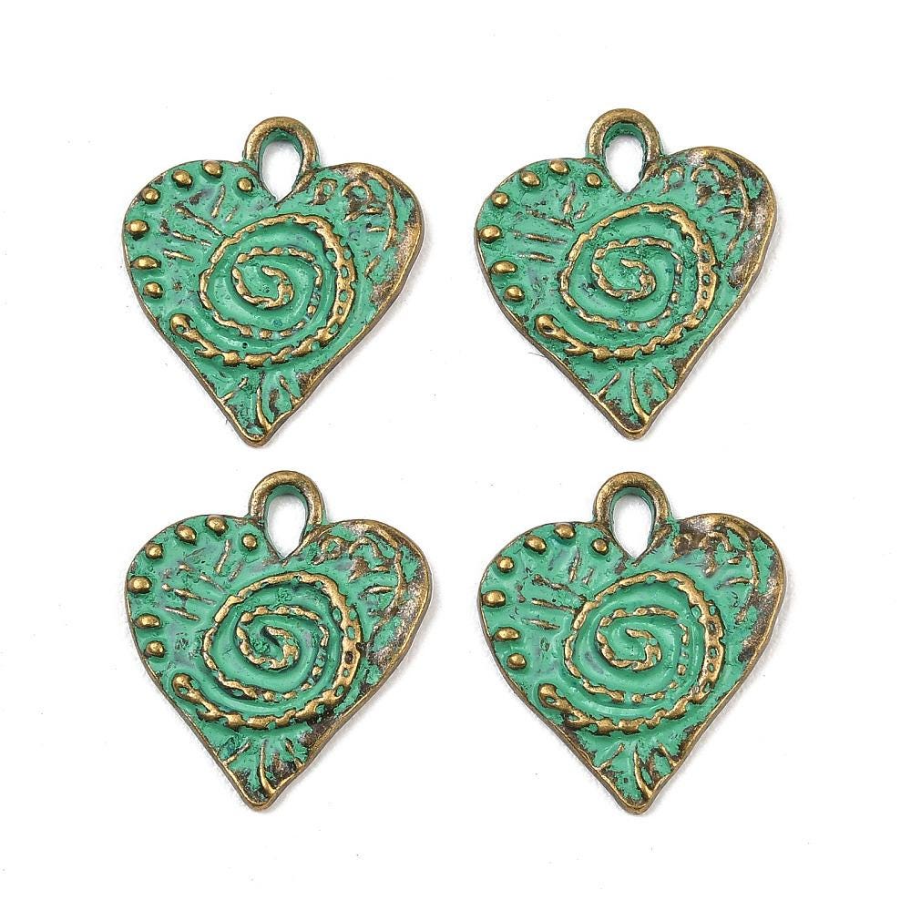 Antique Bronze Patina Metal Heart Charms - 20x18mm - 10pcs - (5969)