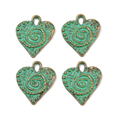 Antique Bronze Patina Metal Heart Charms - 20x18mm - 10pcs - (5969)