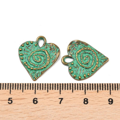 Antique Bronze Patina Metal Heart Charms - 20x18mm - 10pcs - (5969)