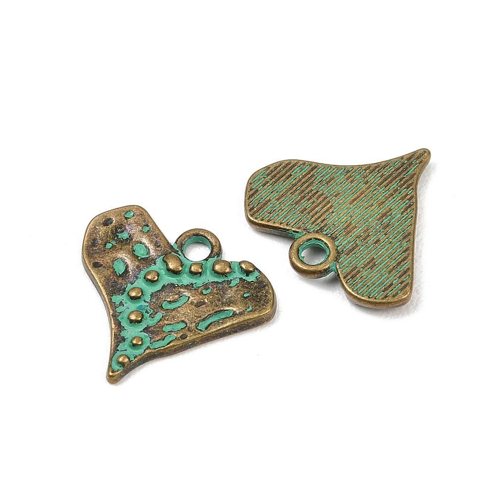 Antique Bronze Patina Metal Heart Charms - 17x19mm - 10pcs - (1492)