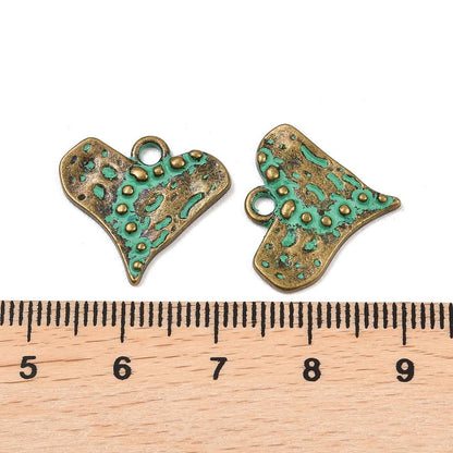 Antique Bronze Patina Metal Heart Charms - 17x19mm - 10pcs - (1492)