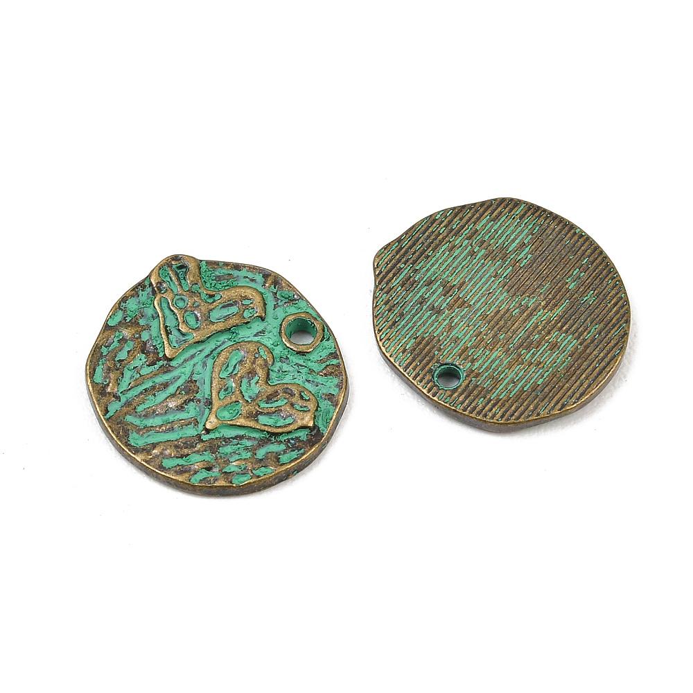 Antique Bronze Patina Metal Medallion Heart Design Charms - 20mm - 10pcs - (3907)