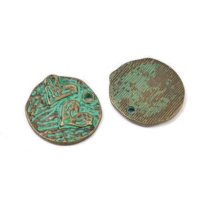 Antique Bronze Patina Metal Medallion Heart Design Charms - 20mm - 10pcs - (3907)