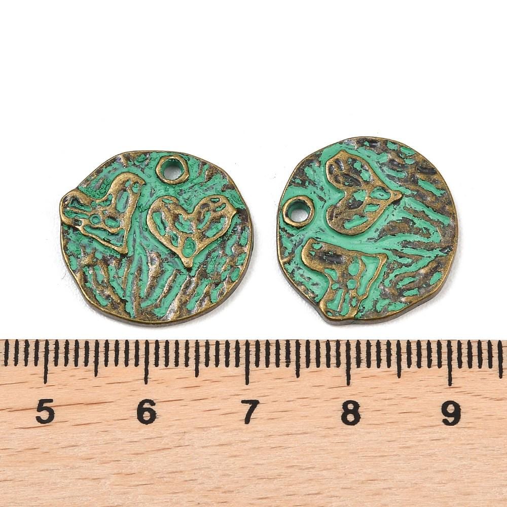 Antique Bronze Patina Metal Medallion Heart Design Charms - 20mm - 10pcs - (3907)