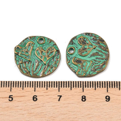 Antique Bronze Patina Metal Medallion Heart Design Charms - 20mm - 10pcs - (3907)