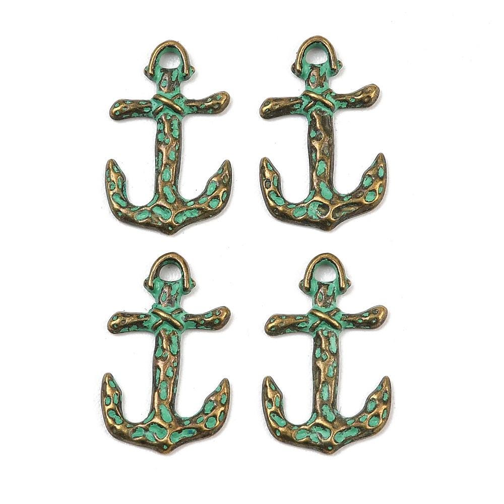 Antique Bronze Patina Metal Anchor Design Charms - 20x13mm - 10pcs - (4786)