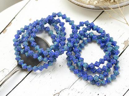 Czech Pressed Glass Small Saturn Saucer Beads - Platinum Washed Blue + Turquoise - 25pcs - 6mm - (2145)