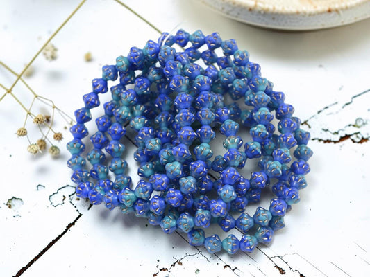 Czech Pressed Glass Small Saturn Saucer Beads - Platinum Washed Blue + Turquoise - 25pcs - 6mm - (2145)