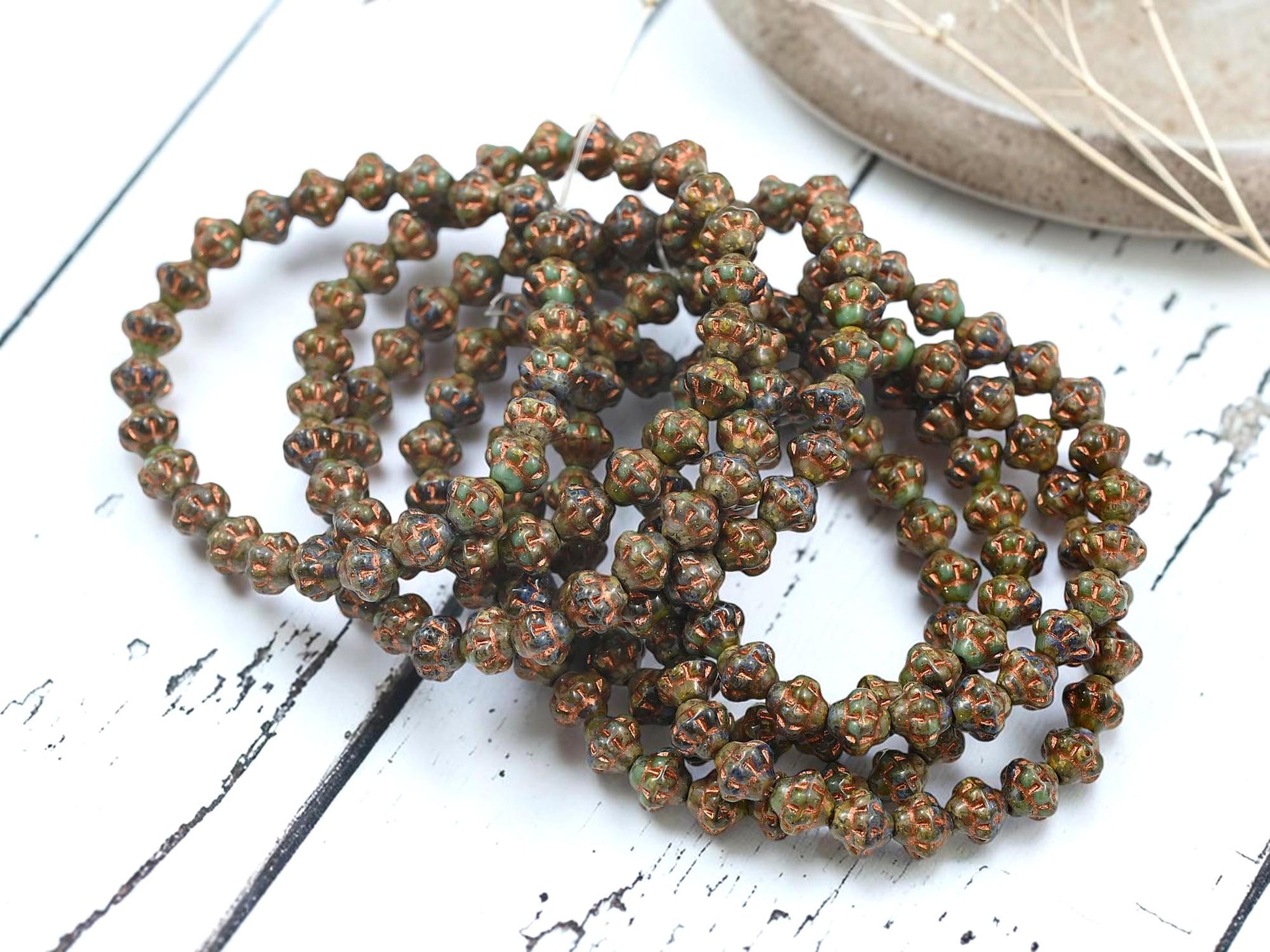 Czech Pressed Glass Small Saturn Saucer Beads - Copper Washed Blended Glass - 25pcs - 6mm - (2769)