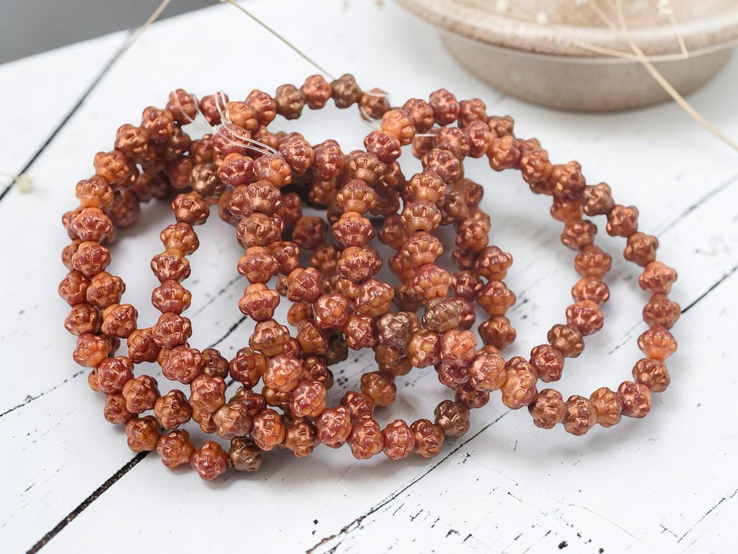 Czech Pressed Glass Small Saturn Saucer Beads - Copper Washed Orange + Red - 25pcs - 6mm - (2280)