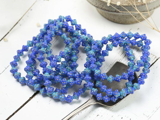 Czech Pressed Glass Small Saturn Saucer Beads - Gold Washed Blue + Turquoise - 25pcs - 6mm - (4467)