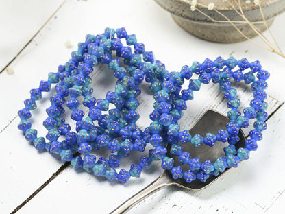 Czech Pressed Glass Small Saturn Saucer Beads - Gold Washed Blue + Turquoise - 25pcs - 6mm - (4467)