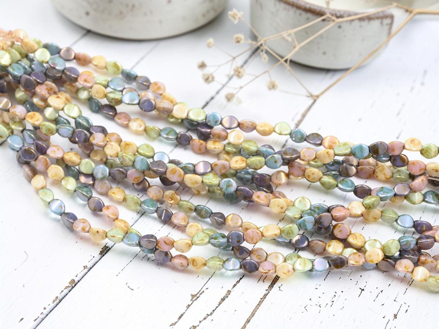 Czech Glass Pinch Beads - Opaque 5 Color Luster Picasso - 5x3mm - 35pcs - (186)