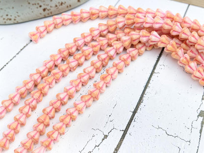 Czech Glass Small Bell Flower Beads - Pink Washed Blended Pink + White - 4x6mm - 30pcs - (3666)