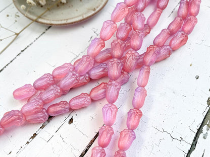 Czech Glass Tulip Flower Beads - Crystal Blue Lilac Shimmer - 12x8mm - 12pcs - (A549)