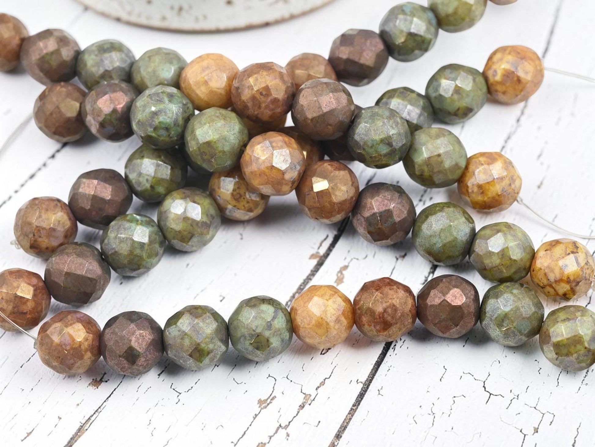 Old Stock Czech Glass Faceted Fire Polished Large Round Beads - 12mm - 10pcs - (B136)