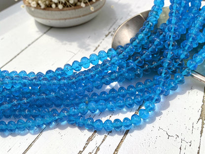 Old Stock Czech Glass Twisted Rondelle Spacer Beads - Capri Blue - 6x4mm - 8" Strand - (A99)