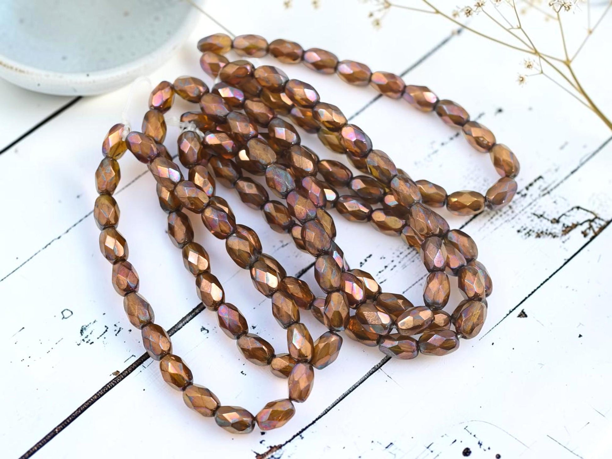 Czech Glass Fire Polished Faceted Oval Beads - Bronze Washed Burnt Orange - 5x7mm - 20pcs (2157)