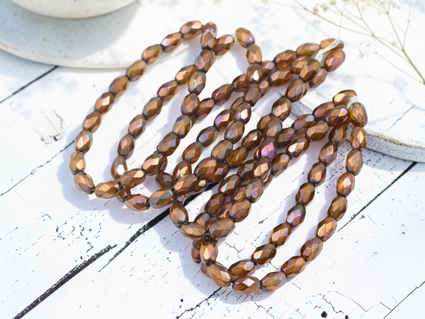 Czech Glass Fire Polished Faceted Oval Beads - Bronze Washed Burnt Orange - 5x7mm - 20pcs (2157)