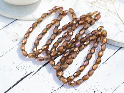 Czech Glass Fire Polished Faceted Oval Beads - Bronze Washed Burnt Orange - 5x7mm - 20pcs (2157)