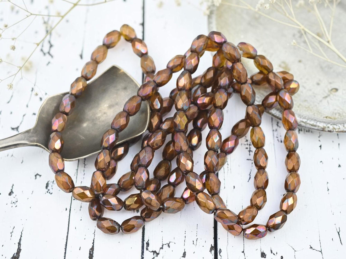 Czech Glass Fire Polished Faceted Oval Beads - Bronze Washed Burnt Orange - 5x7mm - 20pcs (2157)