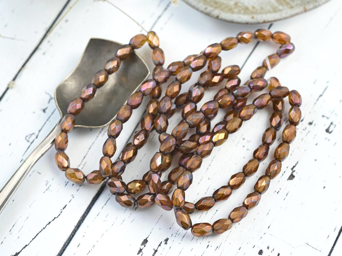 Czech Glass Fire Polished Faceted Oval Beads - Bronze Washed Burnt Orange - 5x7mm - 20pcs (2157)