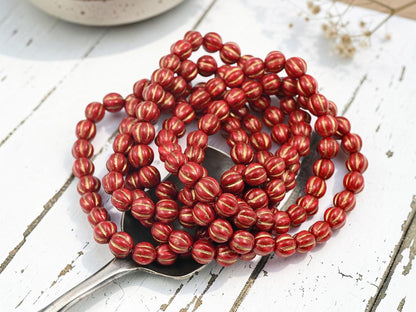 Czech Glass Beads - 6mm Beads - Melon Beads - Picasso Beads - Round Beads - 25pcs - (675)