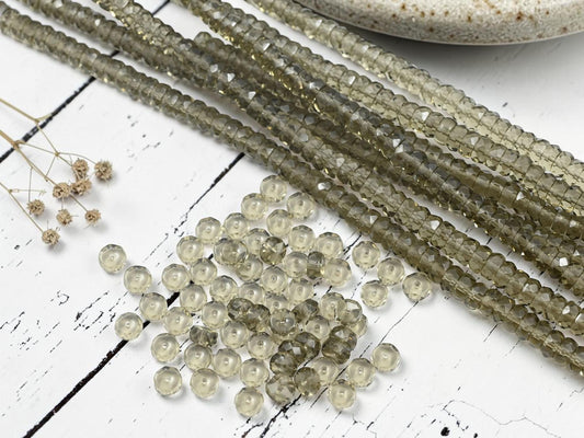 Czech Glass Faceted Fire Polished Heishi Rondelle Beads - Transparent Black Diamond - 6x3mm - 65pcs - (5386)