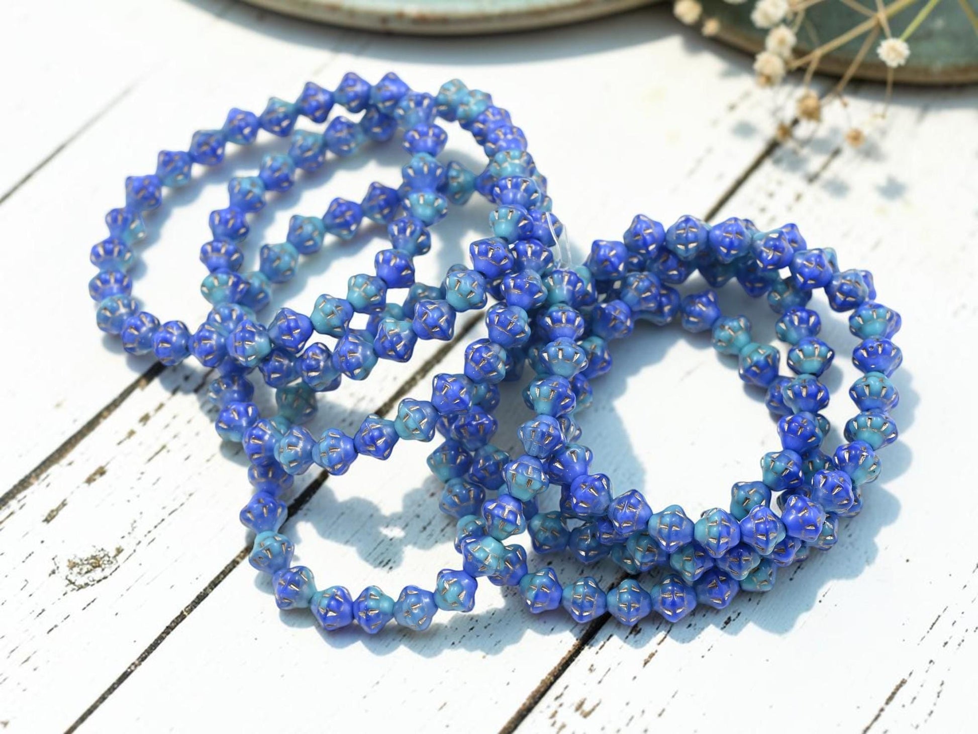 Czech Pressed Glass Small Saturn Saucer Beads - Platinum Washed Blue + Turquoise - 25pcs - 6mm - (2145)