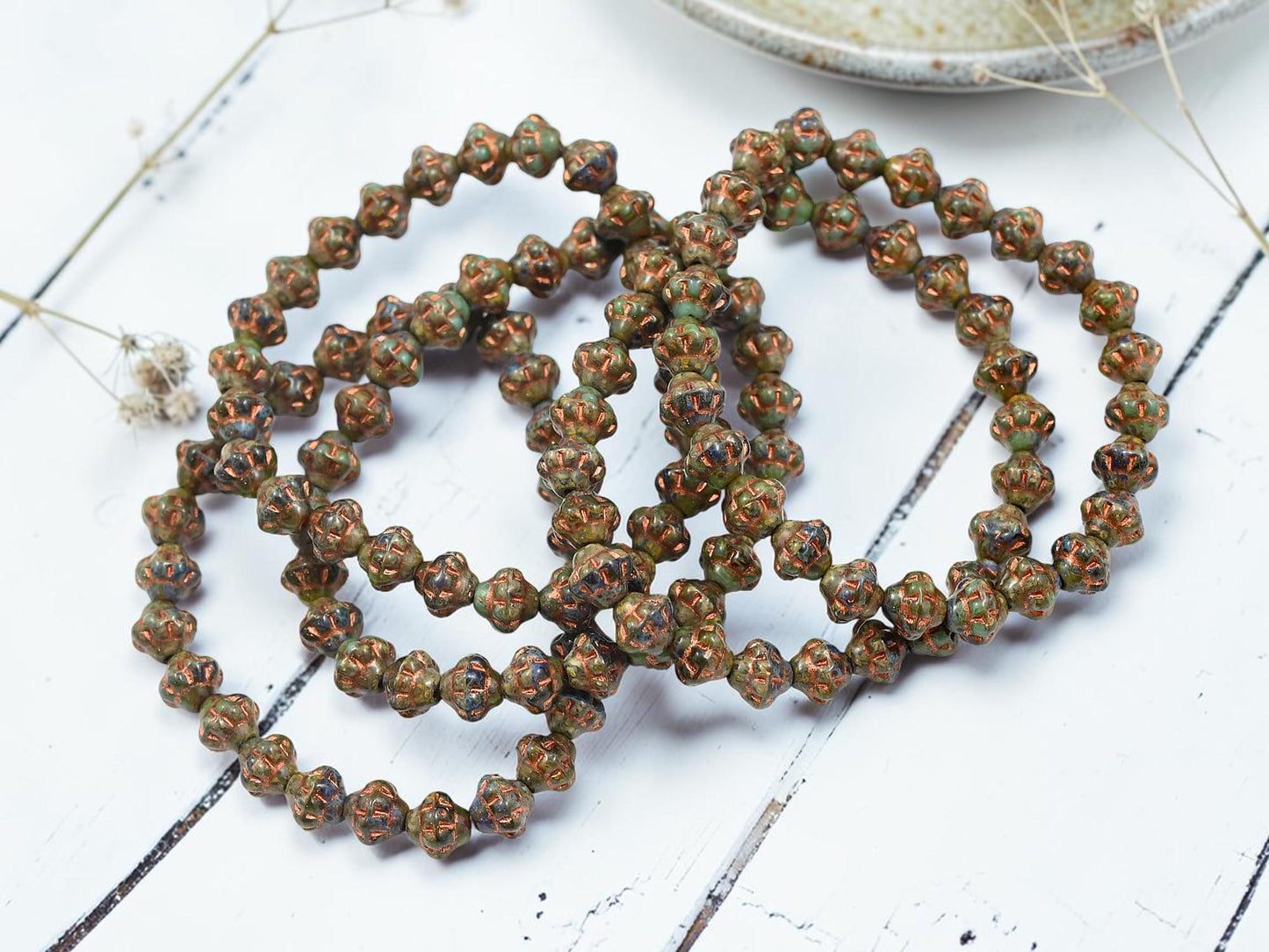 Czech Pressed Glass Small Saturn Saucer Beads - Copper Washed Blended Glass - 25pcs - 6mm - (2769)