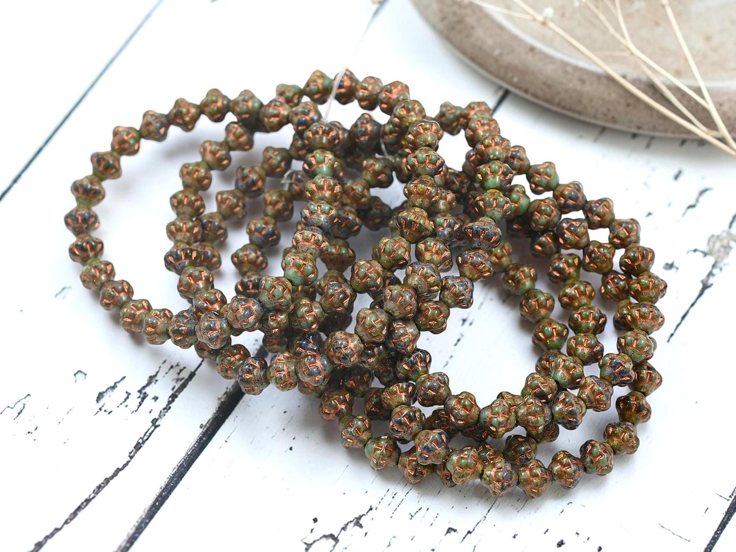 Czech Pressed Glass Small Saturn Saucer Beads - Copper Washed Blended Glass - 25pcs - 6mm - (2769)