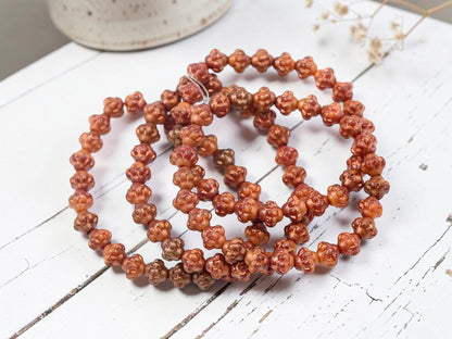 Czech Pressed Glass Small Saturn Saucer Beads - Copper Washed Orange + Red - 25pcs - 6mm - (2280)