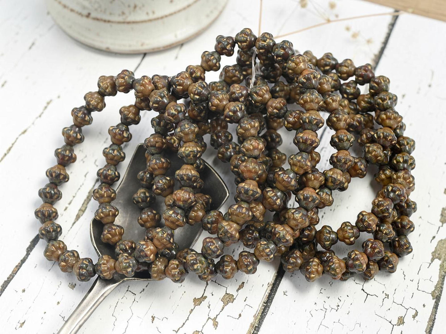 Czech Pressed Glass Small Saturn Saucer Beads - Gold Washed Blended Glass - 25pcs - 6mm - (2812)