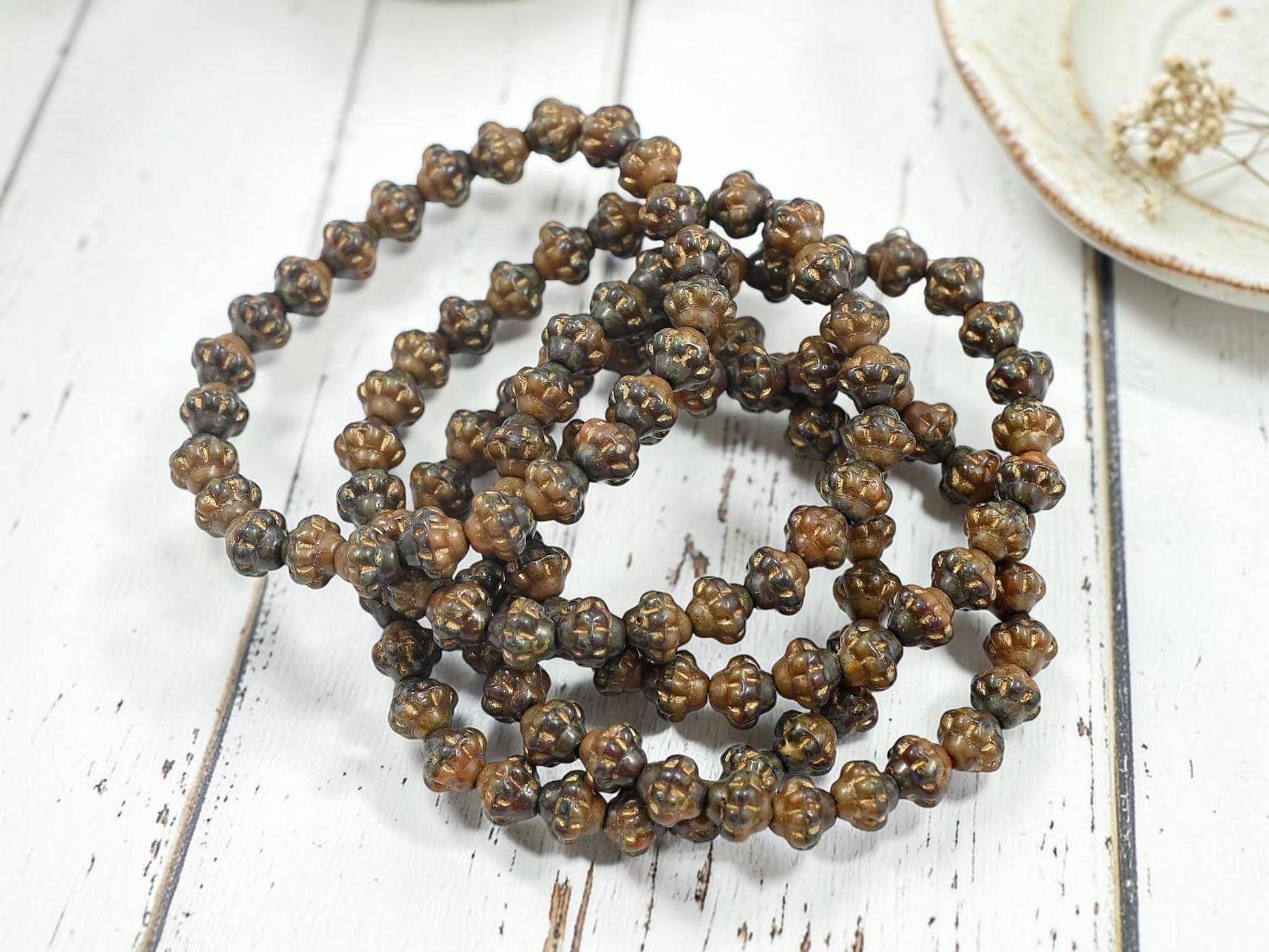 Czech Pressed Glass Small Saturn Saucer Beads - Gold Washed Blended Glass - 25pcs - 6mm - (2812)
