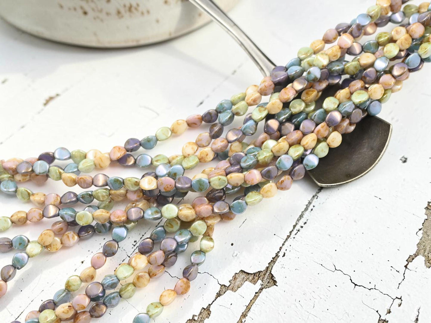 Czech Glass Pinch Beads - Opaque 5 Color Luster Picasso - 5x3mm - 35pcs - (186)
