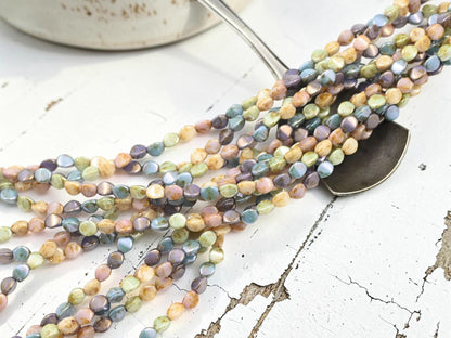 Czech Glass Pinch Beads - Opaque 5 Color Luster Picasso - 5x3mm - 35pcs - (186)