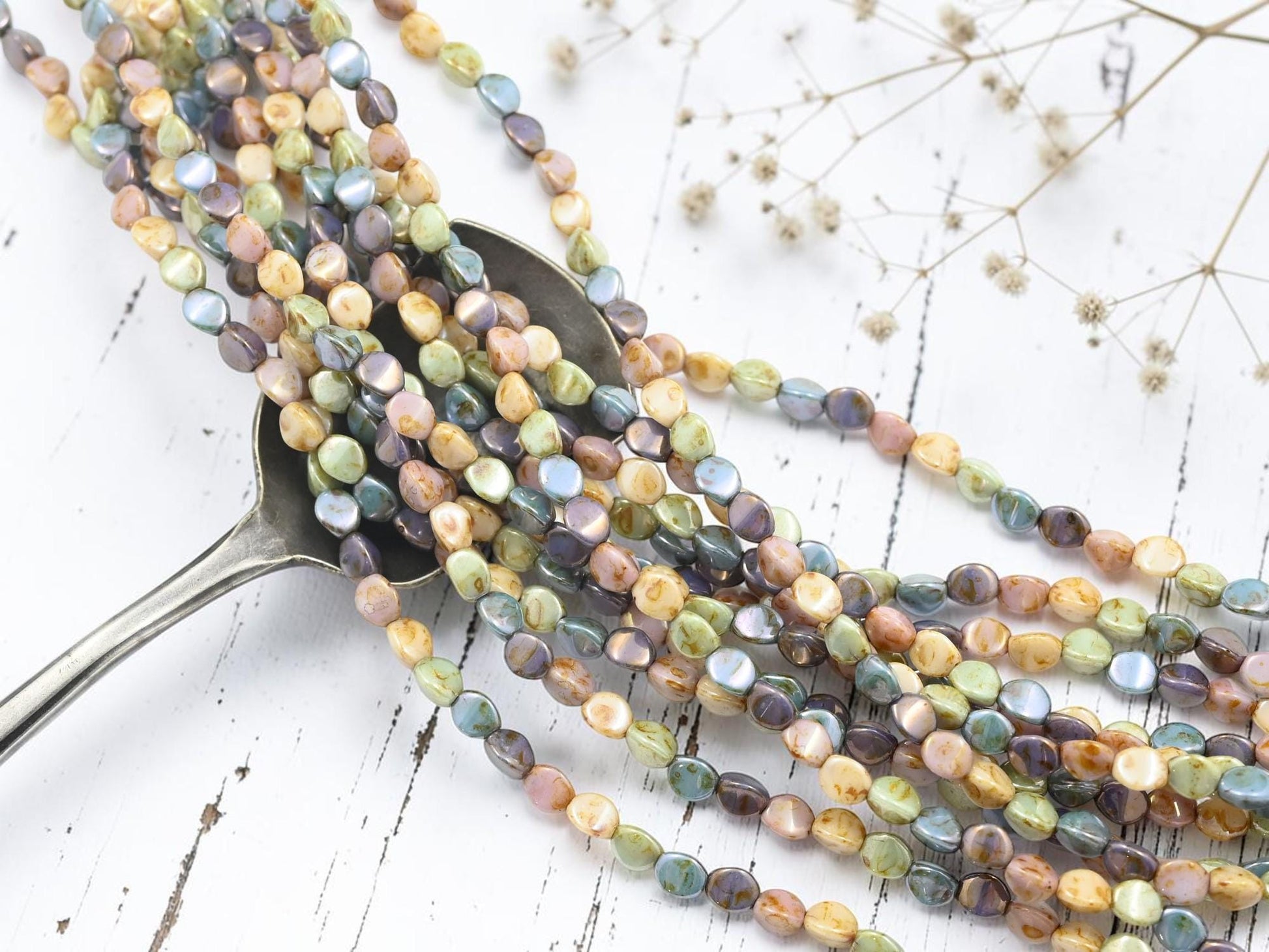 Czech Glass Pinch Beads - Opaque 5 Color Luster Picasso - 5x3mm - 35pcs - (186)