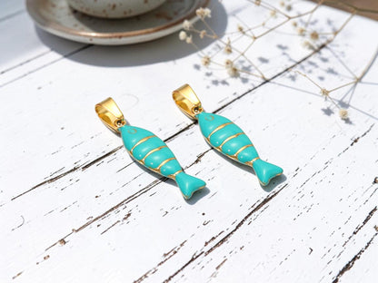 Gold Plated Stainless Steel Enamel Metal Fish Charm Pendants - 22x7mm - 2pcs - Choose Your Color