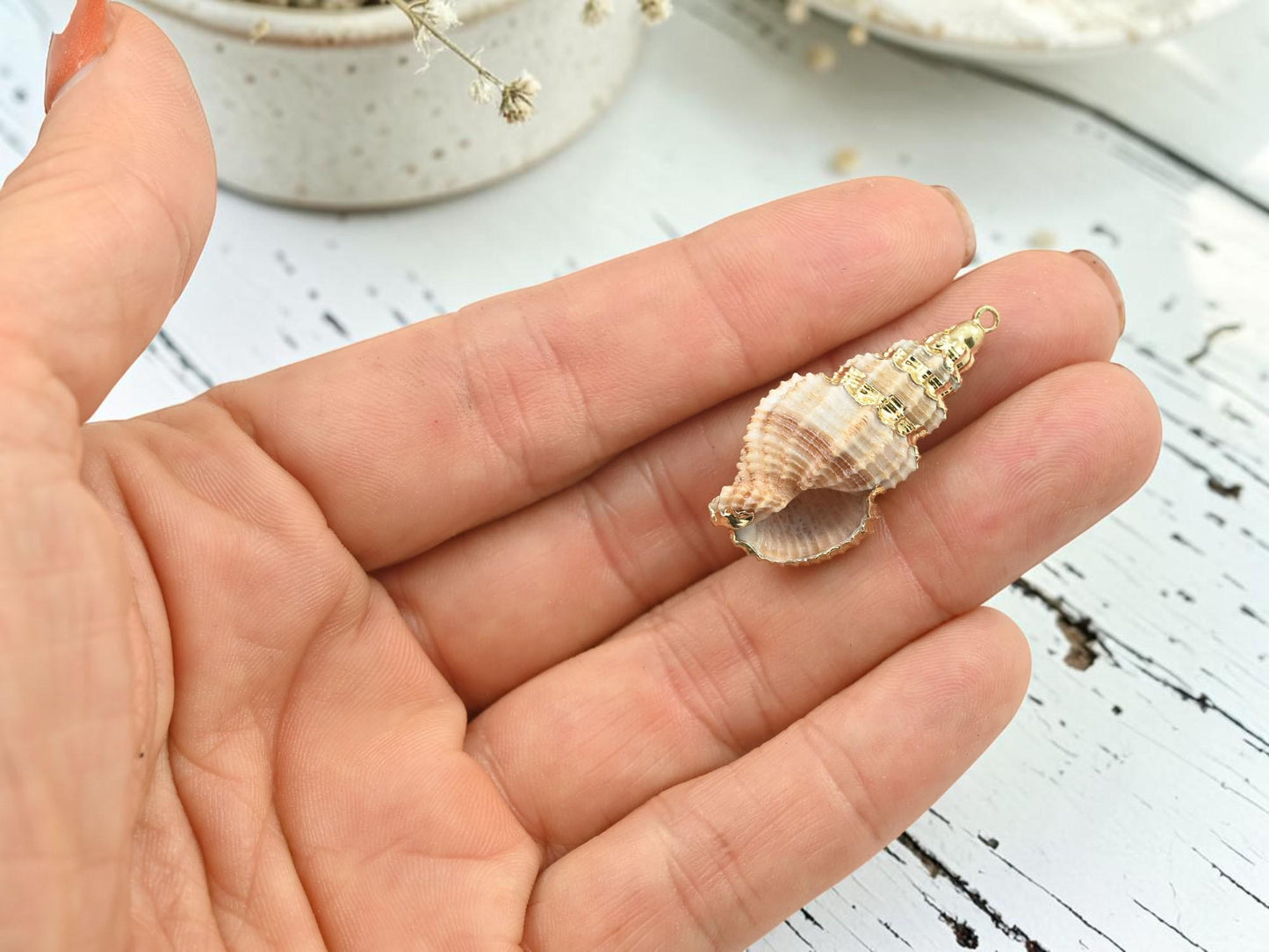 Gold Plated Brass Natural Seashell Charm Pendants - 2pc - (4583)