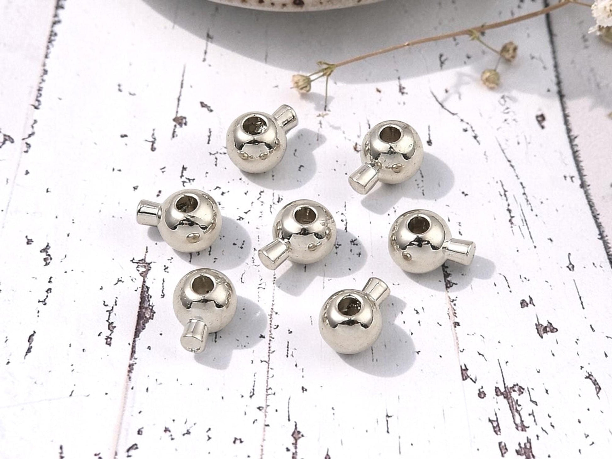 One Touch Crimp Beads - Silver Crimps - Stopper Beads - Silver Jewelry Findings - 5x4mm- 50pcs - (5961)