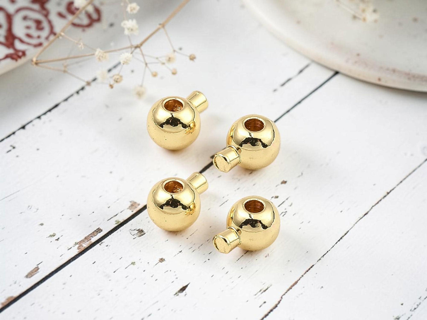 One Touch Crimp Beads - Gold Crimps - Stopper Beads - Gold Jewelry Findings - 5x4mm- 50pcs - (3184)