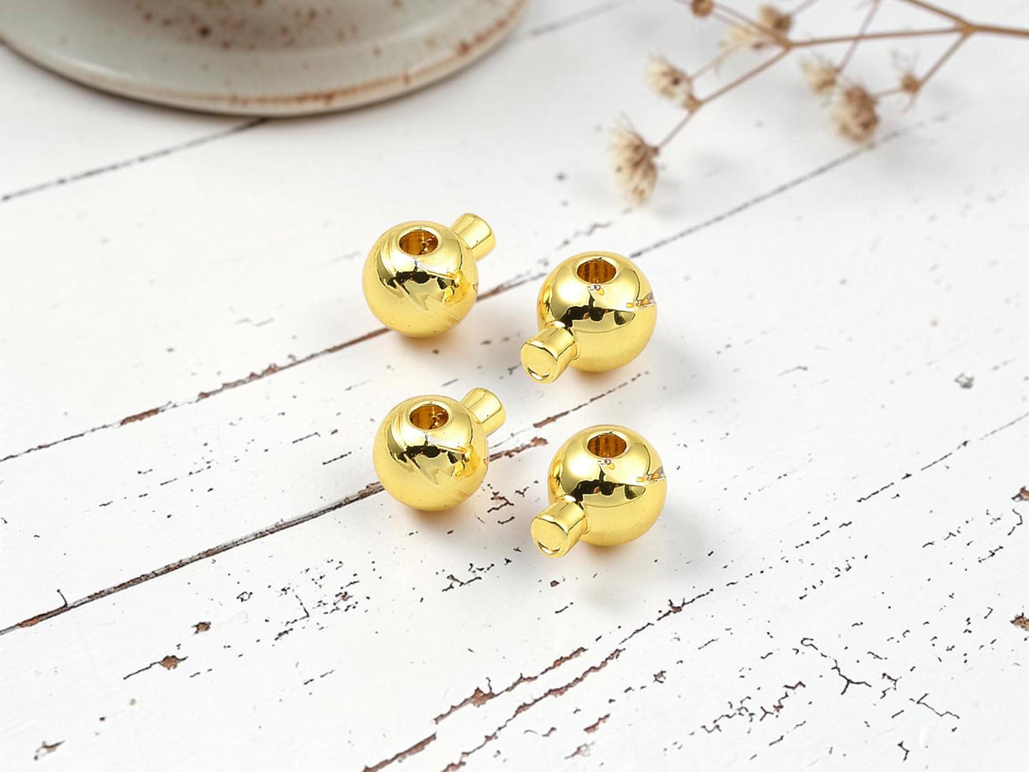 One Touch Crimp Beads - 18k Gold Crimps - Stopper Beads - Gold Jewelry Findings - 5x4mm- 50pcs - (688)